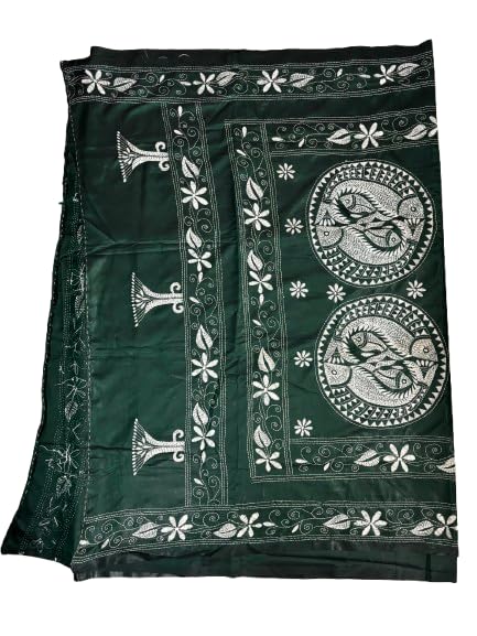 Handwoven Bangalore Silk Kantha Stitch Saree with Blouse Piece Inside.-picture-17
