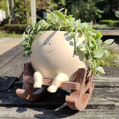 Smile Face Planter Pot, Cute Plant Pot Funny Planter, Creative Sit Rocking Chair Succulent Face Flower Pot - Image 3