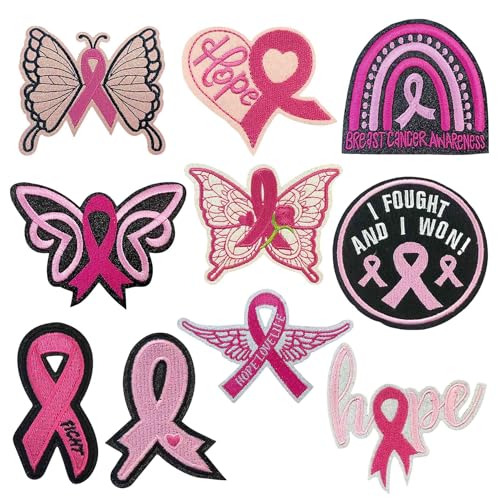 10Pcs Pink Hope Love Breast Cancer Awareness Iron on Patches