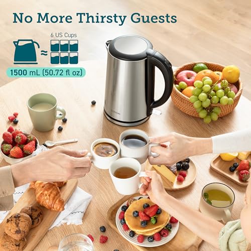 Image of Cosori Stainless Steel Electric Kettle, Plastic-Free Interior, 1.5L, Silver | Cool-Touch Double-Wall, Auto Shut-Off, Boil-Dry Protection, Tea Kettle, Hot Water Boiler, 1500W