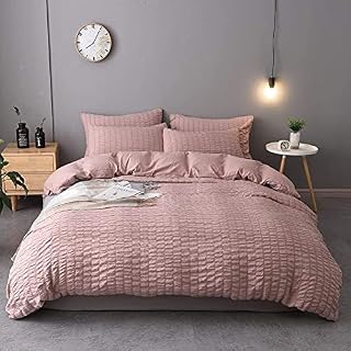 Seersucker Duvet Cover with Pillow Cases Charcoal Waffle Bedding Set 100% Cotton 200 Thread Count Quilt Covers Double King Super King Bed Size (Charcoal, Double)