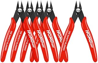 HongWay 5pcs Wire Cutters, Micro Flush Cutters with Spring, Wire Cutting Pliers, Wire Snips for Electronics Soft Copper Jewelry Making, 5-inches, Red
