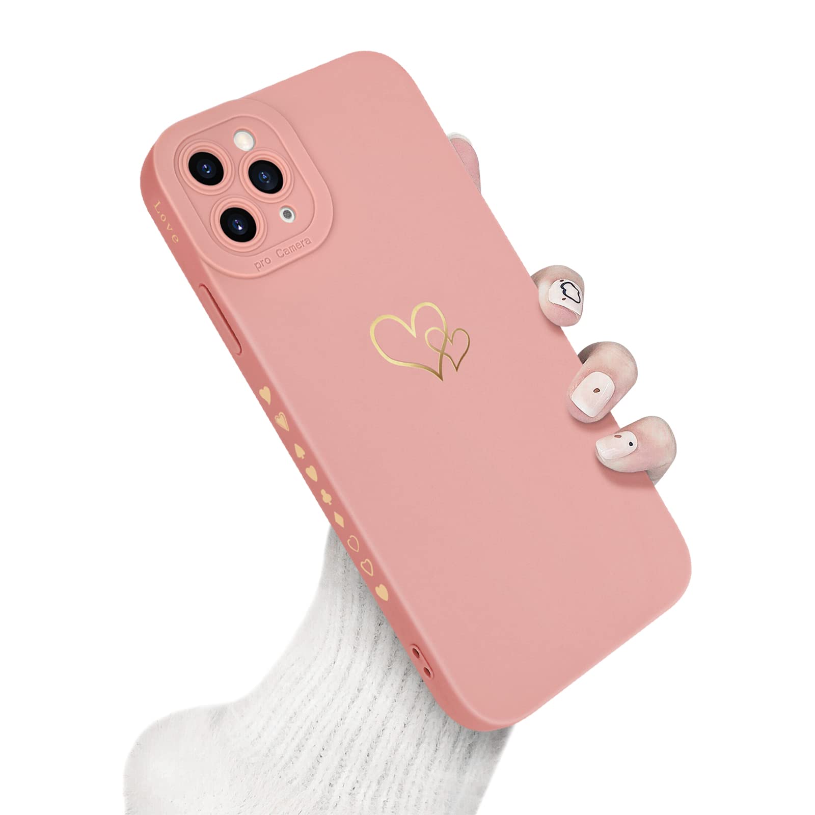 Custodia per iPhone 13 Pro Max, Motivo Amore-Cuore Dorato per Donne