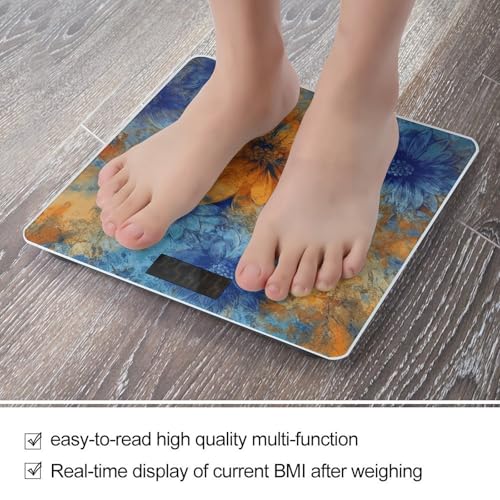 Báscula digital de baño flores azul y naranja con pantalla LCD grande miniatura 5