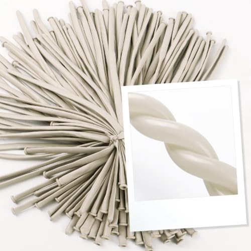 Image of Sand White Long Balloons - 260 Balloons for Balloon Arch & Party Decor | Sand White long balloons for balloon arch & string garland decorations, thick latex & easy to inflate, great for birthday