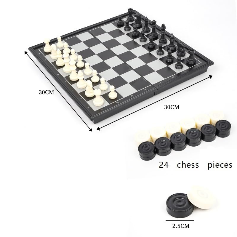 schachspiel 2-in-1-Schach- und Backgammon-Brettspielset mit magnetischem Schach, Dame und Backgammon, mit faltbarem Brett, Reisespiele for Kinder und Erwachsene(30 * 30cm)