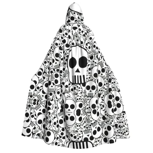 Cape à capuche crânes noire et blanche pour festival et fête déguisée adulte
