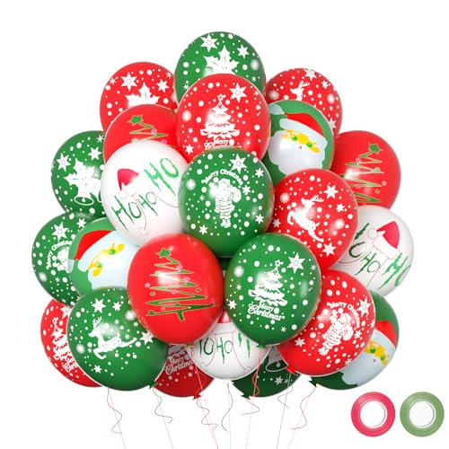 Christmas Balloons 12 Inch Green and Red Balloons With Ribbon for Christmas Birthday Party Decorations