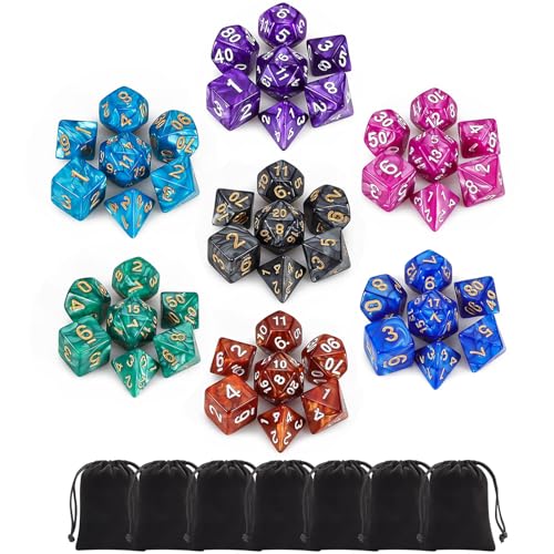 QMay Polyhedral Dice Set - 7 x 7 (49 Pieces) DND Dice with 7PCS Black Drawstring Bags Great for Dungeons and Dragons, RPG, MTG,Role Playing Table...