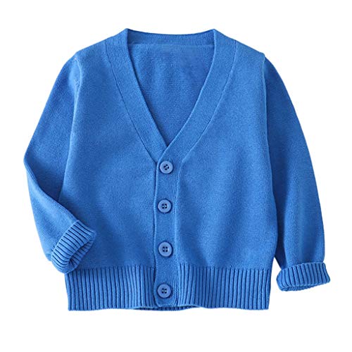 Baby Toddler Boys Girls Knitted Cardigan Sweater Tops 1-8 Years Old Children Long Sleeve Solid Color Coats (18-24 Months, Blue)