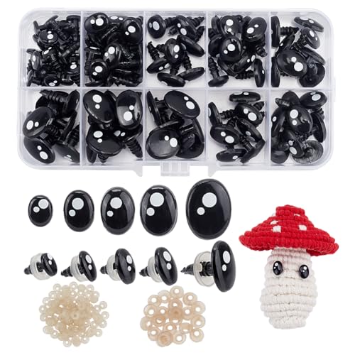 PH PandaHall 200pcs Yeux De Sécurité, 5 Tailles Yeux d'artisanat en Résine Yeux Ovales Crochet Yeux Yeux en Peluche Noirs avec Rondelles pour Marionnette,...