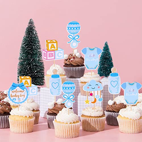 Zhuoweism ZW959-BLUE 36 Pcs Oh Baby Cupcake Toppers Double Sided Pacifier Cloud Moon Star Welcome Baby Boy Cupcake Picks Baby Shower It'S A Boy Cake Decorations thumb #4