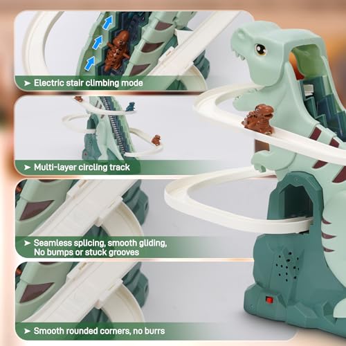 Dinosaur Climbing Stairs Toy Orbit Chasing Race Track Game Set Slide Climb Stairs Toys Roller Coaster Toy with Music Light Educational Puzzle Playsets Gift for Toddler Kids Boys Girls Age 3+ — view 5