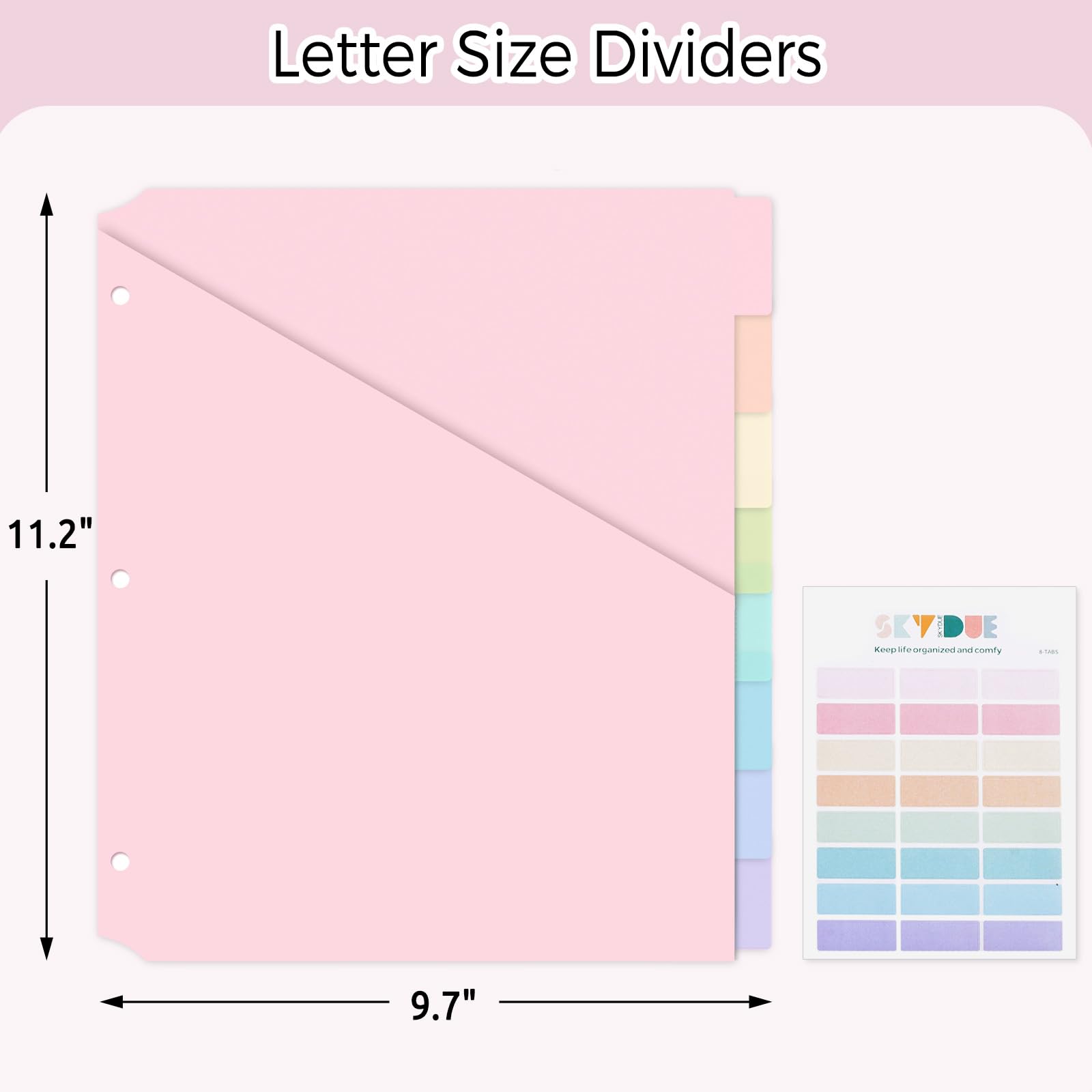 SKYDUE Pastel Binder Dividers with Pockets – 8-Tab Durable Plastic Dividers for 3-Ring Binder, Single Pocket File Organizers with Matching Label Stickers