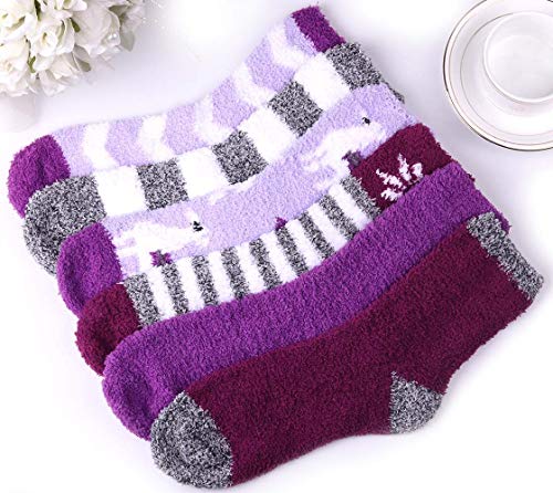 Image of Toes Home Fuzzy Socks for Women, 6 Pairs Cozy Winter Fluffy Slipper Socks