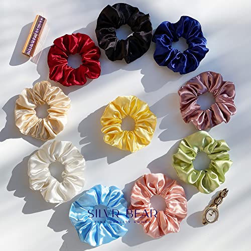 Silvr Bear Premium Satin Hair Scrunchies For Women, Vegan Softer Than Silk Hair Ties, Scrunchies For Women And Girls, 10 Pack, Pastel Shades Collection #TOP2