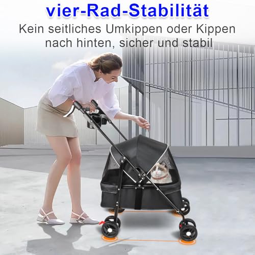 Homewell Klappbarer Haustierwagen mit Getränkehalter, Hundewagen & Katzenwagen, Leicht & Bequem mit Sicherheitsgurt, Atmungsaktiv, Stauraum, bis 20kg (Schwarz)