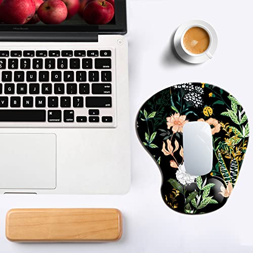 Dooke Ergonomic Mouse Pad With Wrist Support, Cute Mouse Pads With Non-Slip Pu Base For Home Office Working Studying Easy Typing & Pain Relief Black Floral #TOP5