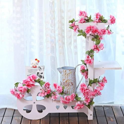 Image of SATYAM KRAFT 12 Lines Artificial Cherry Blossom Rattan Flowers Vine | Hanging Garland for Wedding Decoration Items, Home Decor, Garden, Office, Wall, Mandir & Festival Setup (Dark Pink)
