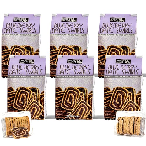 Darious Snack Co VEGAN and PALEO Blueberry Date Swirls for Delicious BreakFast, Slightly Sweet and Savory Snacks, All Natural Ingredients, Holiday Food Gifts, 6 Pack - 6 oz Each Bag