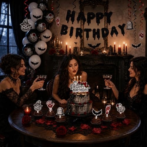 Bafeil 166PCS Halloween Birthday Goth Spooky Decorations for Girls Women - image 5