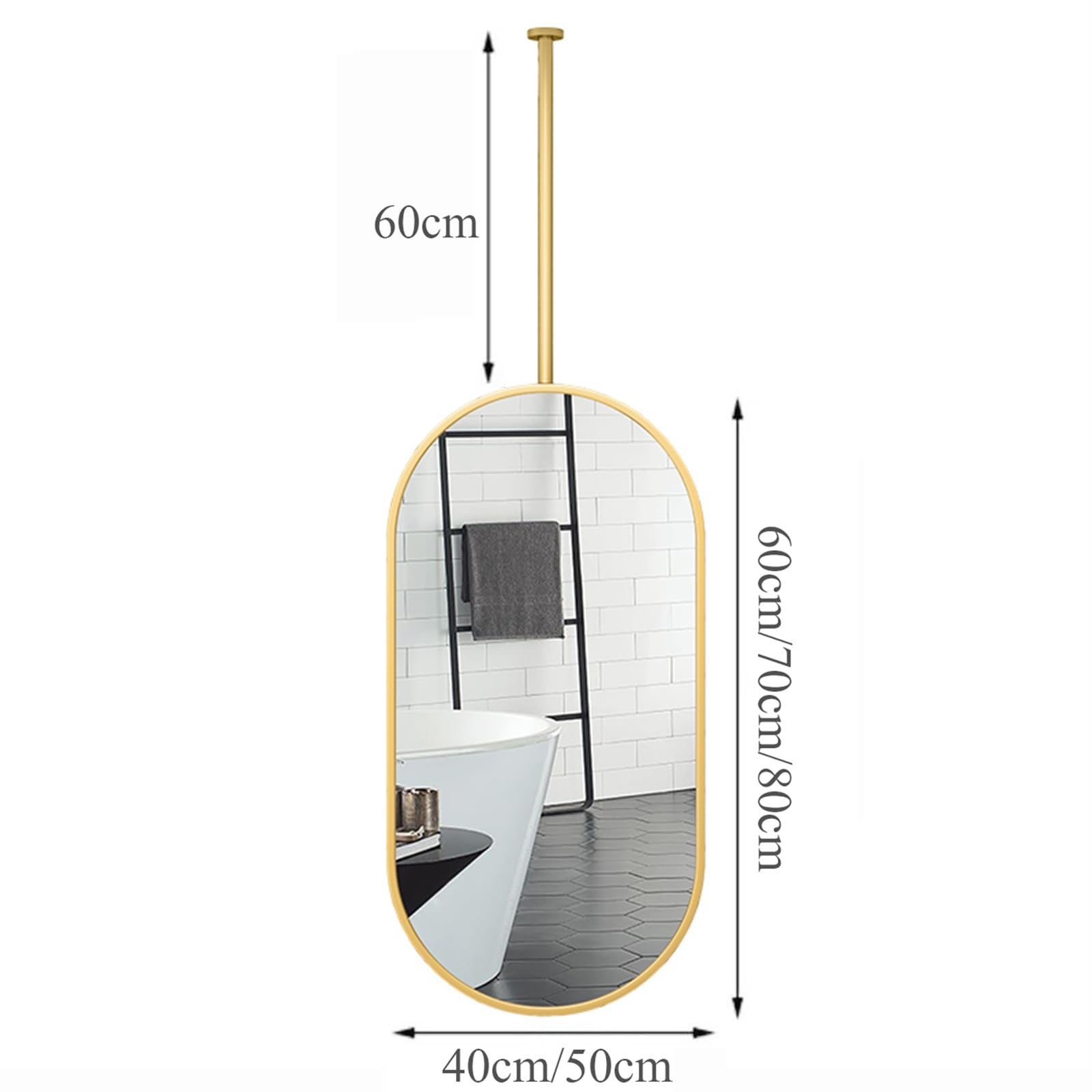 Owalne metalowe lustro łazienkowe – 50 x 70 cm wiszące lusterko do makijażu do sypialni, salonu, przedpokoju, elegancki akcent ścienny do dekoracji domu