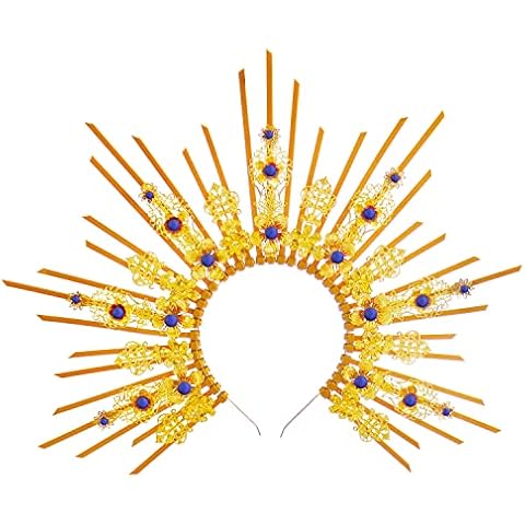 Simple polymer Mary Halo Crown Goddess Headband Halo Angel Crown Material Package Spiked Goddess Headdress for Women Costume Accessories,Dark Blue Cover