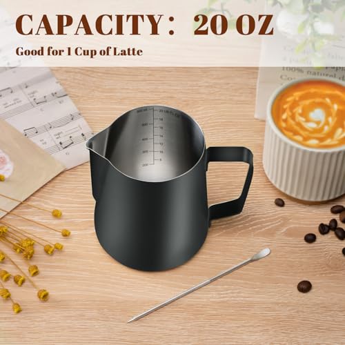 Image of Amrules Milk Frothing Pitcher 20oz Frother Cup Barista Tools, Black