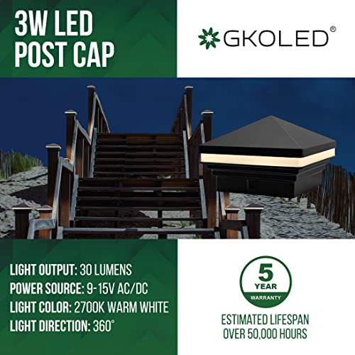 Gkoled Low Voltage Pyramid Post Cap Light, 9-15V Ac/Dc 3W Ip65 Outdoor Deck Lighting, 2700K Led Fence Cap Light For 3.5X3.5 4X4 Wood Or Vinyl Posts, Solid Die-Cast Aluminum Housing, Black #TOP1