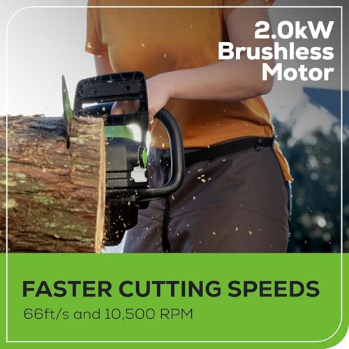 Image of Greenworks 60V 16 inch Brushless Cordless Chainsaw (42 CC Gas Equivalent, Auto Oiler, Chain Brake), 2.5Ah Battery, Charger + Bonus 4.0Ah Battery