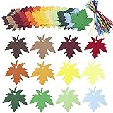 Livder 120 Pieces Leaves Gift Tags, Autumn Thank You Cards Blank Kraft Paper Sign Labels with Organza Ribbons, 12 Colors
