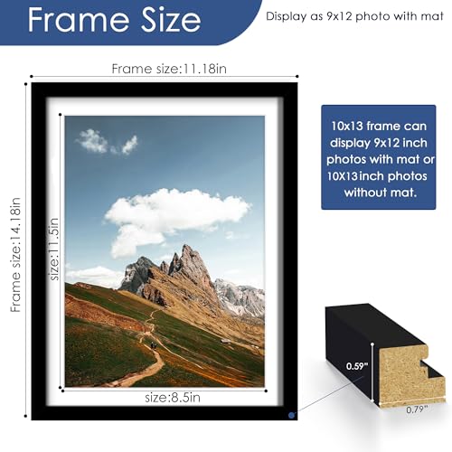 Image of PEALSN 10x13 Picture Frames Set of 6, Display Pictures 9x12 with Mat or 10x13 without Mat for Wall Mounting or Table Top, Photo Frames Collage for Wall Decor, Black.