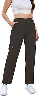Dafensi Women Cargo Pants High Waisted Casual Hiking Joggers Pants Adjustable Waist Cargos with 6 Pockets