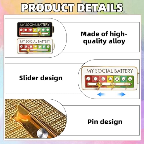 BaZuyunMd 6 Stück Social Battery Pin, My Social Battery Pin, My Social Battery, Anstecker, Eine stylische Brosche, die soziale Energie symbolisiert, 7 Emotion-en darstellt, 6×2.5cm, Weiß und Schwarz