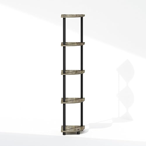 Miniatura 9 de Furinno Turn-N-Tube - Estantería esquinera independiente de 5 niveles, grano marrón oscuronegro