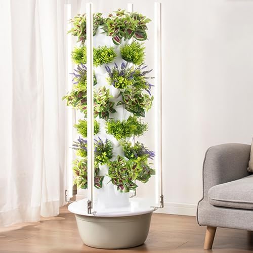 Indoor Hydroponics Growing System Tower with LED Light & Automatic Water Circulation, 5-Layer Smart Garden for Leafy Greens & Herbs, Perfect Home Gardening Solution