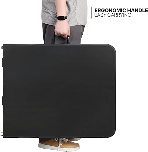 Vista 9 de MoNiBloom Mesa plegable de 6 pies, mesas de comedor de plástico portátiles resistentes plegables por la mitad, escritorio para interiores y Negro