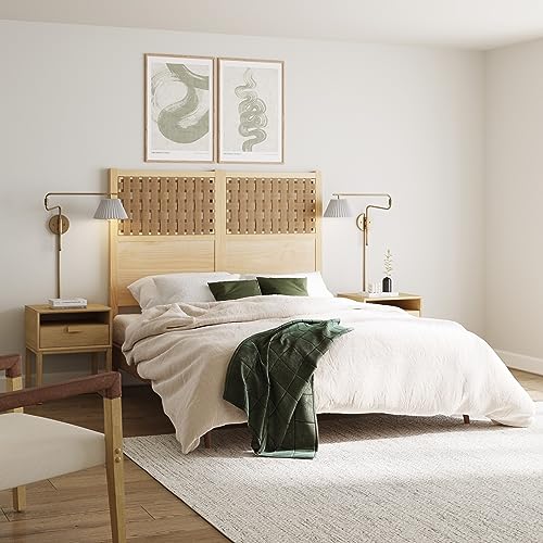 Image of Nathan James Kai Modern Wall Mounted Plugin Bedside Reading Lamp with Pleated Shade, Vintaged Brass Finish