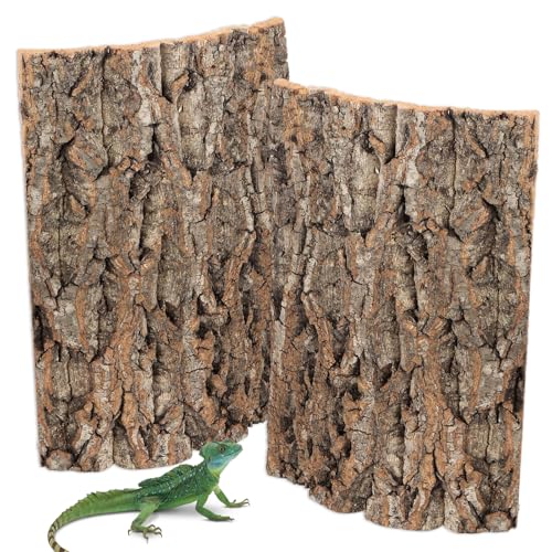 UOSIWYA 2 Stück Korkrinde, Terrarium Rückwand für Schildkröten Zubehör 30 x 20 cm Korkstücke Baumrinde Terrarium Deko Hintergrund Natürliche Baumrindenoptik für Reptilien Vögel Kletterfläche