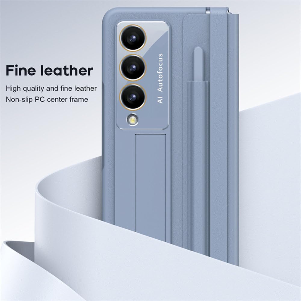 Funda para Samsung Z Fold 4 Funda de Cuero con Bisagra Plegable para teléfono para Samsung Z Fold 5 Funda con Ranura para bolígrafo Soporte para película Funda Protectora, Azul, para Z Fold 4