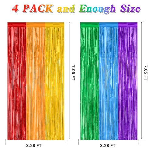 Image of ZATAYE 4 Pack Rainbow Kindergarten Foil Curtain Streamer Decorations | Rainbow, Metallic Foil, 3.28 x 7.05 FT, Tinsel Backdrop, Foil Curtain Streamer, Back To School Kindergarten Decor