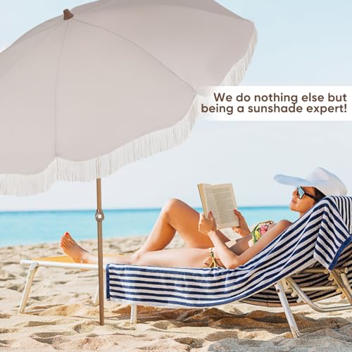Image of Tempera Heavy Duty High Wind Beach Umbrella with Sand Anchor & Carry Bag | Patio Outdoor Umbrella with Aluminum Frame and Push Button Tilt, Ideal for Garden Lawn, UPF 60+