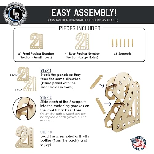 Image of Lumber Reveal USA Black 21 Shot Bottle Holder | 21st Birthday Decorations | Unique 21st Birthday Gifts | Holds 21 Shooter Bottles | Assembly Required