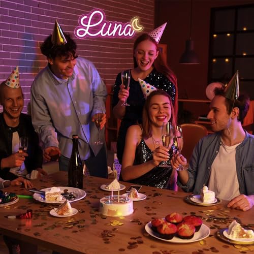 Image of Luna Name Neon Sign,LED Name Neon Light for Kids Bedroom,Birthday Party Decoration,Neon Sign Customizable for Wall Decor,Perfect Choice for Girls,Size 14.2 * 5.5 inches(JTD0174)