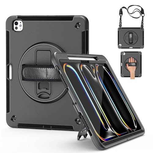 Coque antichoc iPad Pro 13 M4 2024 étui de protection noir avec dragonne Junfire