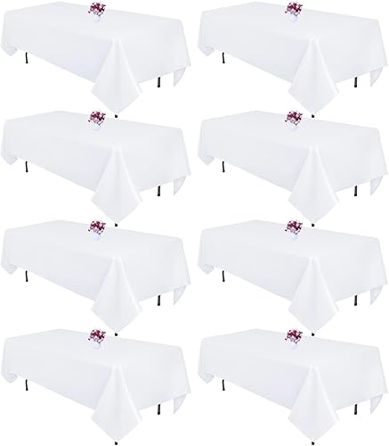 CKIKU 8 Packs White Table Cloth Rectangle 60x102 Inch for 6 Foot Rectangle Tables, Wrinkle Resistant Polyester Fabric Tablecloth Washable Rectangular Table Covers for Dining Wedding Party Buffet