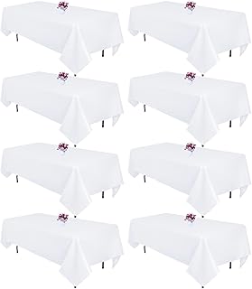 8 Packs White Table Cloth Rectangle 60x102 Inch for 6 Foot Rectangle Tables, Wrinkle Resistant Polyester Fabric Tablecloth Washable Rectangular Table Covers for Dining Wedding Party Buffet