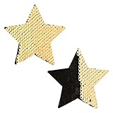 Neva Nude Athena Gold Black Flip Sequin Star Nipztix Pasties Nipple Covers for Festivals, Raves, Parties, Lingerie and More, Medical Grade Adhesive, Waterproof and Sweatproof, Made in USA