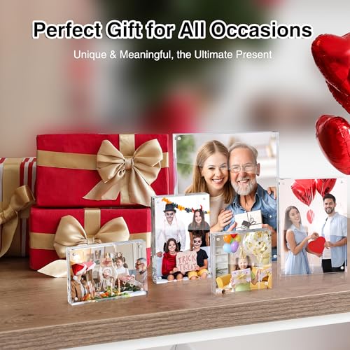 Image of HOUSE DAY 48 Pack Acrylic Picture Frames 4x6, 6 Pack Magnetic 4 x 6 Picture Frame, Double Sided Clear 4x6 Photo Frame with Microfiber Cloth, Frameless FreeStanding 4x6 Frame Gift for Desktop Display