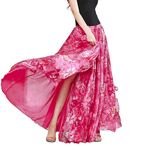 ROYAL SMEELA Belly Dance Skirt Chiffon Belly Dancing Skirts Slit Belly Dance Costume Long Dance Skirt Carnival Outfits Hot Pink